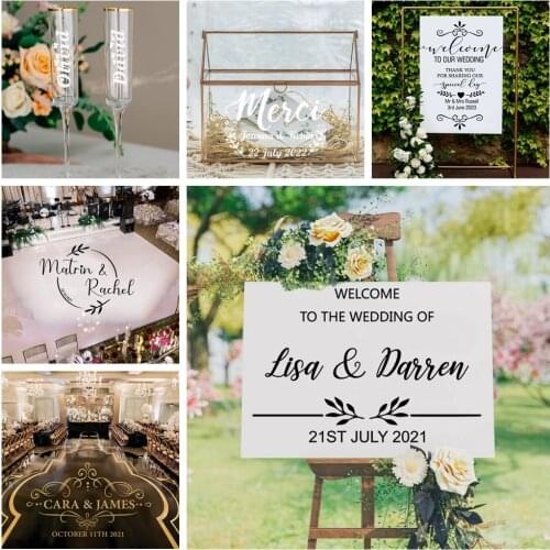 Custom Name Wedding Site Sticker for Cup Dance floor Decal Living Room Removable Mural For Wedding Party Decoration Accessories