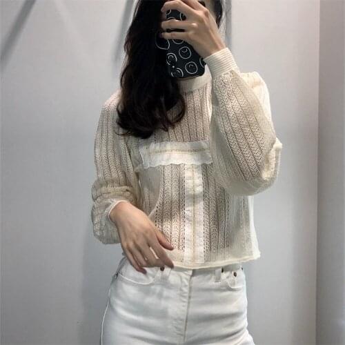 2021 Fall Womens New French Romantic Style Base Knit Top Small Fragrant Lace Texture Hedging Thin Knit Top