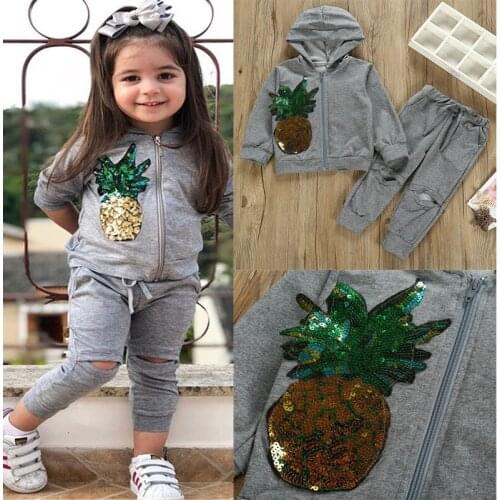 Girls Clothes Hoodie Boutique Kids Clothing Set Children Pineapple Outfits Spring Fall Autumn Toddler Tracksuit + Pants
