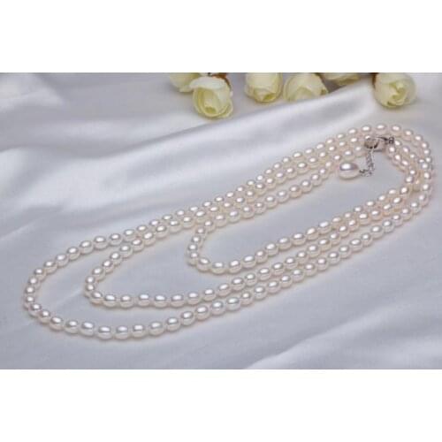 Terisa Pearljewelry White Genuine Freshwater Pearl Necklace Rice Top Quality AAA 5-6mm Fashion Ladys Wedding Party Jewelry