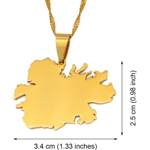 Anniyo (3.4cm Pendant）Antigua Island Map Pendant Necklaces for Women Girls Gold Color Jewelry #097721