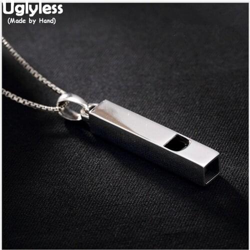Uglyless Real 925 Sterling Silver Simple Handmade Whistle Pendant without Chain Unisex Glossy Blowing Fine Jewelry Lovers Bijoux