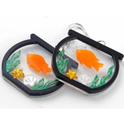 Cute 3D Bubble-spitting Goldfish Acrylic Drop Earrings For Women Grils Creative Funny Fish Bowl Dangle Earrings Fashion Jewelry