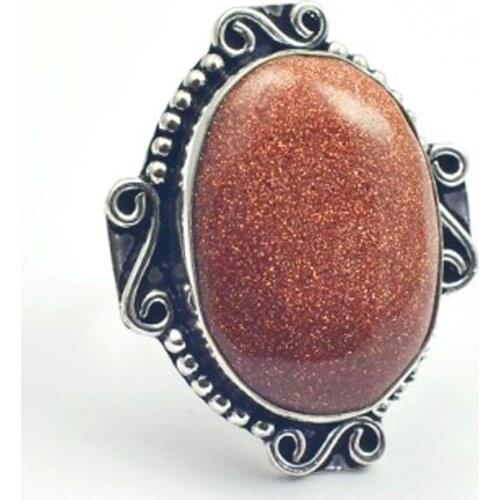 Sun Stone Ring Silver Overlay over Copper , Size: 7.25, R4320