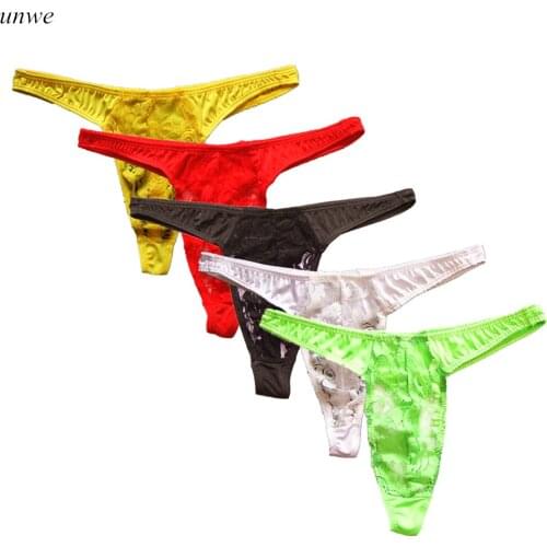 1PCS Sexi Men Thong Sissy Transparent Penis Pouch Lace G-string Underwear Patchwork Male Tanga Hombre Slip Jocks Gay