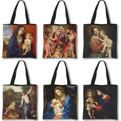 2021 Virgin Mary Oil Painting Shopping Bag For Travel Personalized Women Handbags High-capacity Tote Bag Reusable Beach Bags