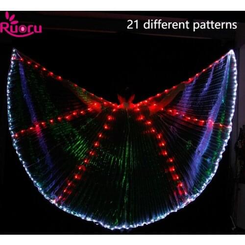 Ruoru Change 21 Different Patterns Adult Led Wings with Adjustable Stick Led Costumes with Two Buttons Led Isis Wings Light Up