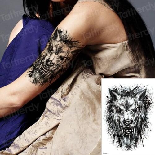 Fierce wolf Beast Temporary Tattoo Stickers Waterproof Women Fake Hand Animal Tattoo Adult Men Body Tattoo Decals Girl Women