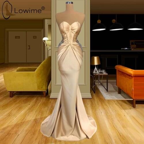 Formal Dress 2020 Exposed Boning Mermaid Evening Dresses Sweetheart Neck Applique Beads Sequins Floor Length Satin Evening Gowns