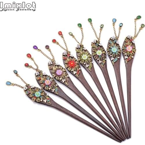 Random Color Vintage Wooden Hair Pin Resin Flower Hair Clip Classical Hairpin Barrette Hair Accessories National Wind Headweard