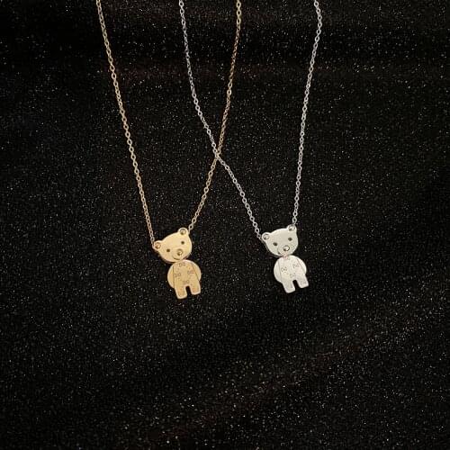 Japanese and Korean titanium steel creative bear necklace fashion simple pendant wild clavicle chain necklace