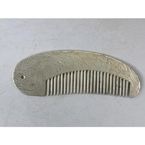 YIZHU CULTUER ART Collection Old Chinese Tibet Silver Carving Auspicious Phenix Comb Decoration