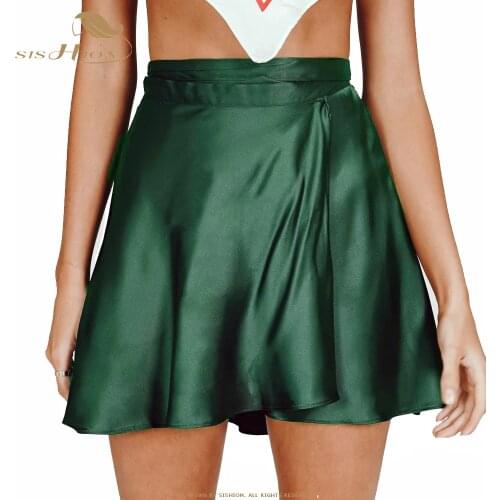 SISHION Solid Color Women Summer Skirt VD2126 High Waist Short Sexy Mini Wrap Green Pink Black Skirt