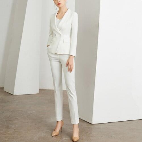 Professional womens suit pants 2-piece autumn new arrival slim long sleeve ladies double breasted blazer jacket Casual trousers