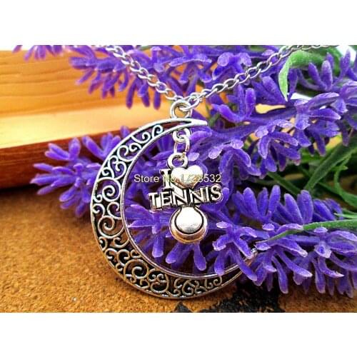 12pcs/lot Women Fashion Harajuku necklace, Crescent Moon necklace with I heart tennis charms