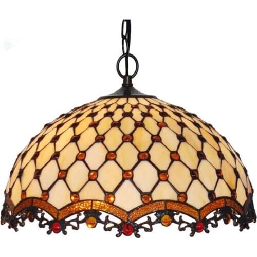 18" Luxurious Bohemia Baroque Tiffany Suspension for Foyer Dining Room Bar Apartment Handmade Vintage Glass Pendant Light 1134