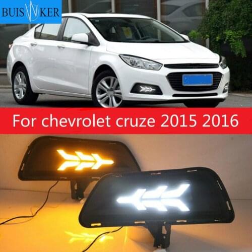 2PCS For chevrolet cruze 2015 2016 DRL Daytime Running Light fog lamp cover with yellow turn signal