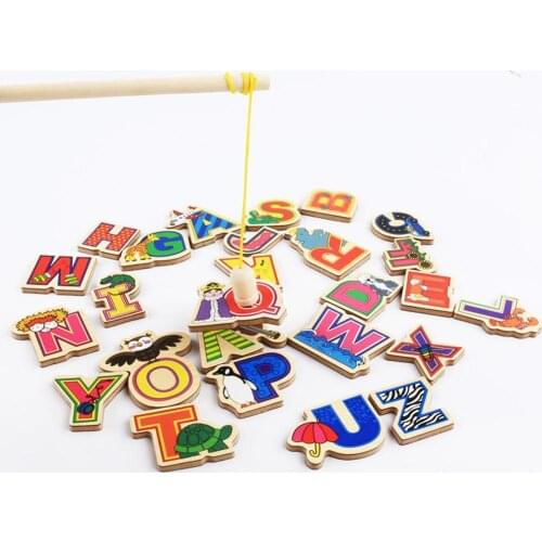 26Pcs English Alphabet Animal Magnetic Sticker Fishing Game Education Kids Toy