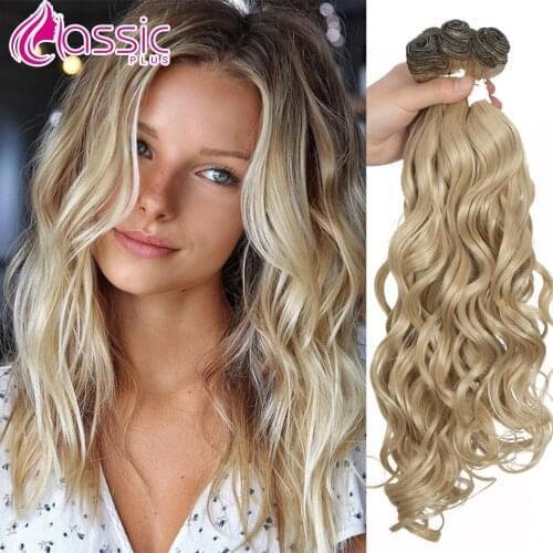 Classic Plus Deep Wave Synthetic Hair Bundles For Women Ombre Brown Black Blonde Hair Extension 6Pcs 16-20 Inch Heat Resistant