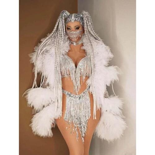White nightclub stage performance clothing Women singer stage dance wear sexy party girl show costume dj outfit