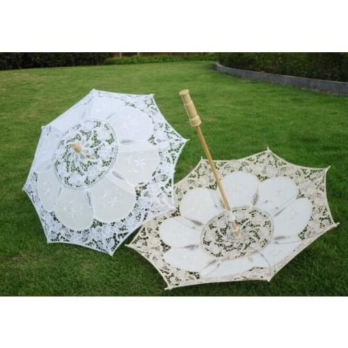 White Lace Umbrella Wedding Bride Restonic White Wooden Handle Creative Craft Umbrella Rain Women Shooting Props Married New