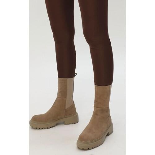 100% genuine Leather Fitted Daily Boots Beige Suede boots womens platform half boots flat fitted fashion casual