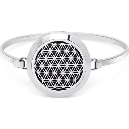 New flower of life 30mm Aromatherapy Diffuser Locket Bracelet 316L Stainless Steel Bangles Free 10pcs random Pads
