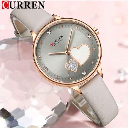 CURREN Fashion Women Watch Top Brand Luxury Female Waterproof Clock Genuine Leather Bracelet Heart Lover Ladies Wristwatch 9077