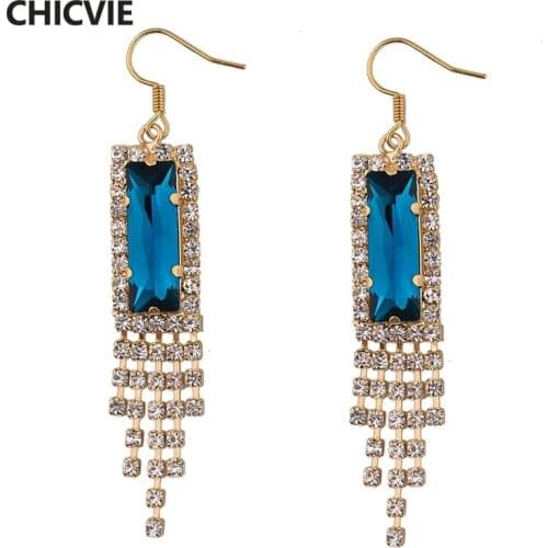 CHICVIE Fashion Blue Color Tassel Earrings Gold Wedding Statement Earrings For Women Bohemian Jewelry Earrings Gifts SER140016