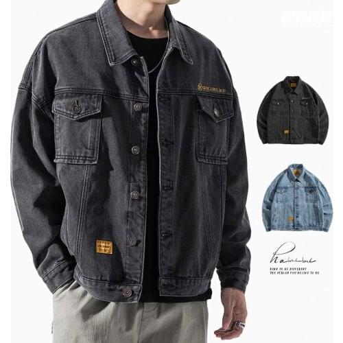 Denim Jackets Coats Men Spring Autumn Daily Casual Tide Brand Regular Black Mens Tooling Jacket Safari Style Trend Tops