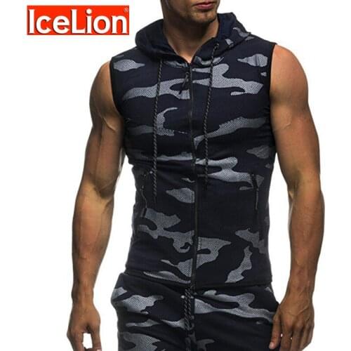 IceLion 2021 Hoodies Men Camouflage Men Clothing Round Hem Sweatshirts Slim Mens Sweatshirt Hip Hop Sleeveless Casual Hoodie