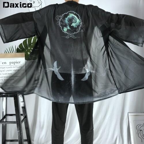 Women Japanese Kimono Cardigan Dragon Man Crane Chiffon Sunscreen Blouse Japan Yukata Chinese Hanfu Clothing Asian Casual Shirt
