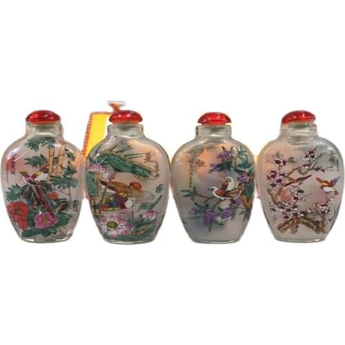 Chinese Unique Painting snuff bottle inside painted four combinations Birds and flowers