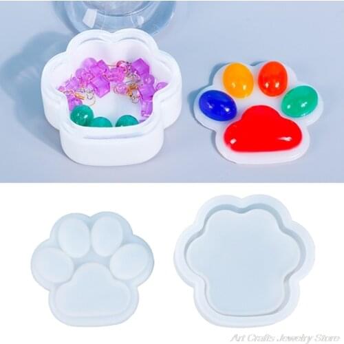 1 Set Cat Paw Storage Box Crystal Epoxy Resin Mold Handmade Jewelry Container Case Silicone Mould DIY Crafts Tool M10 21