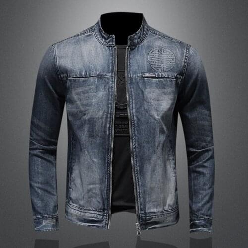 Collar Mens Stand Denim Spring Autumn Motorcycle Jeans Jacket Zipper Casual Biker Coat For Men S-3XL