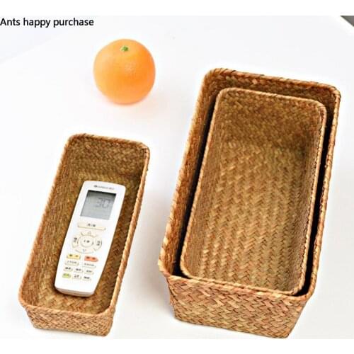 Seaweed Weave Desktop Storage Basket Sort Out Storage Box Straw Rectangular Sundries Container Handmade Basket Storage Organizer