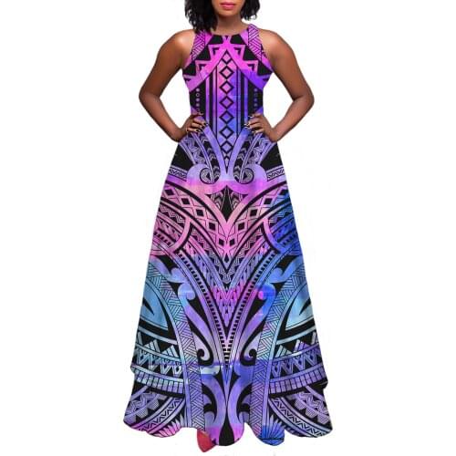 Hycool Latest WomenS Summer Evening Dresses Neon Polynesian Symmetric Tribal Print Sleeveless Sexy Dress A-Line Wedding Dresses