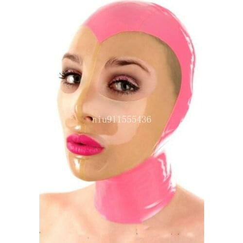 New Hot Sale Latex Hood with Open Big Eyes Back Zip Fetish Hood Mask for Face Women