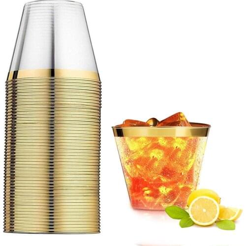 9OZ/250ml Rose Gold Plastic Cup Wedding Disposable Gold Clear Cups Party Tumblers Beverage Wine Glass Champagne Cocktail Cup Set