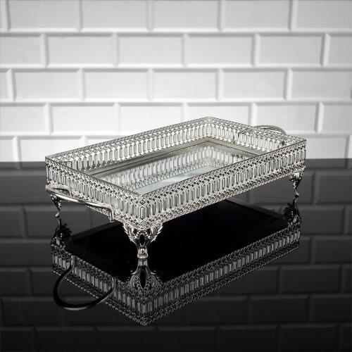 Serving Tray Luxury Service Plate Golden Silver Rectangle Big Small Turkish Arabic Oriental Eastern