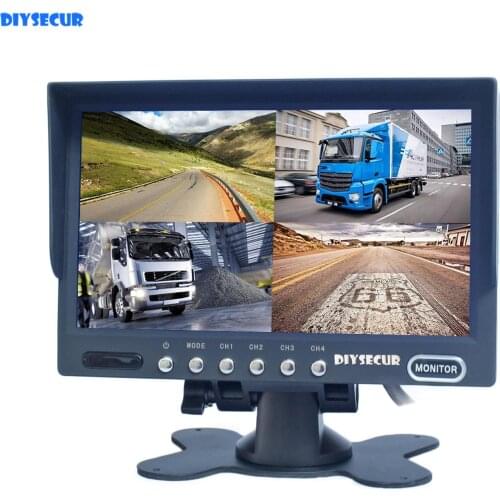 DIYSECUR 7 Inch 4 Split Quad LCD Screen Display Color Rear View Monitor Car Monitor DC12V-24V for Monitoring System