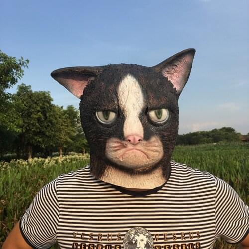 Funny Angry Cat Halloween Cosplay Animal Masks Full Face Mask Latex Horror Masquerade Party Cat Costume Adult Mask
