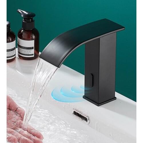 Smart Sensor Waterfall Basin Faucet Automatic Sensor Faucet Matte Black Sensor Tap Sensor Crane
