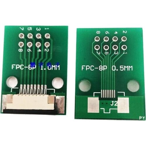 Free shipping 10pc FFC FPC 8PIN transfer board with connector FFC to DIP 2.54 TFT LCD panel 1mm 0.5mm pitch pcb double sided