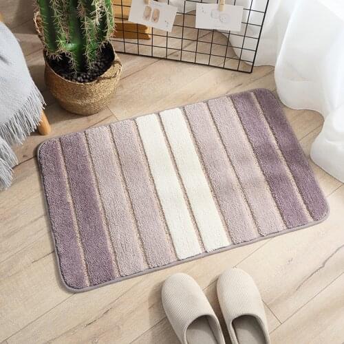 Wash Room Fluffy Carpet Water Absorption Non-slip Thicken Plain Stripe Rectangle Kitchen Door Side Bathroom Simple Domestic Rugs