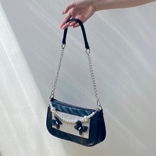Retro Butterfly Womens Shoulder Crossbody Bags Female Retro Pearl Chain Underarm Bag Fashion Girly Small Tote Purse Handbags