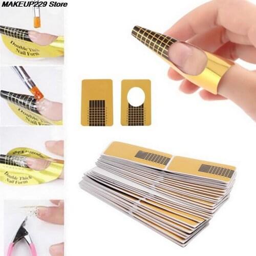 100PCS Acrylic Tip Gel Nails Forms Expansion Curl Shape Art Guide Sticker Chablon Nail Extension Forms Nail Forms For Nails