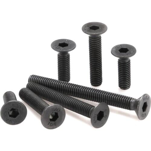 50pcs M5*8/10/12/16/20/25/30/35/40/45/50mm Black Steel Metric Flat Countersunk Head Hex Socket Screw