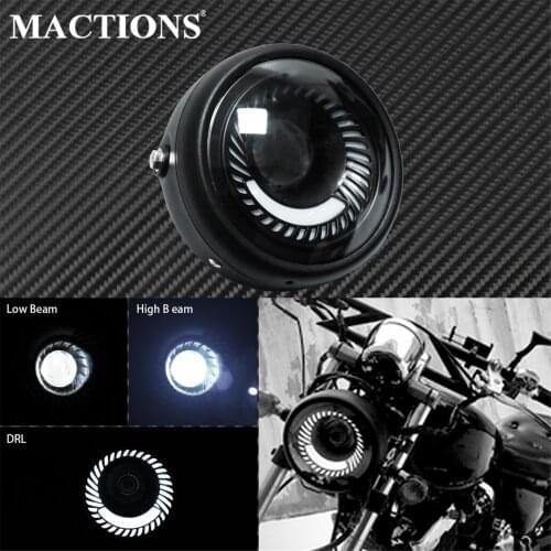 6.5'' Motorcycle Cafe Racer Vintage Universal LED Protection Headlight High Low Beam For Harley Sportster XL Dyna Touring Custom