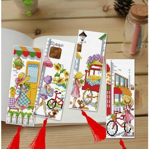 Girl with bike Craft Stich Cross Stitch Bookmark Christmas Plastic Fabric Needlework Embroidery Counted Cross-Stitching Kit